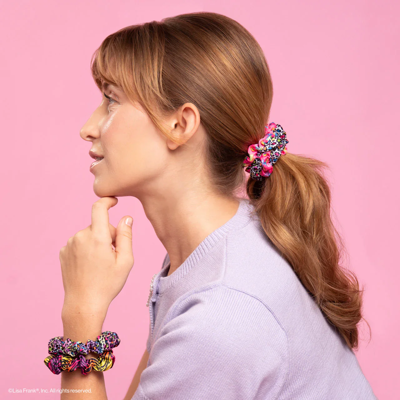 Lisa Frank x Kitsch Ruched Satin Scrunchies in Rainbow Leopard - Image 5